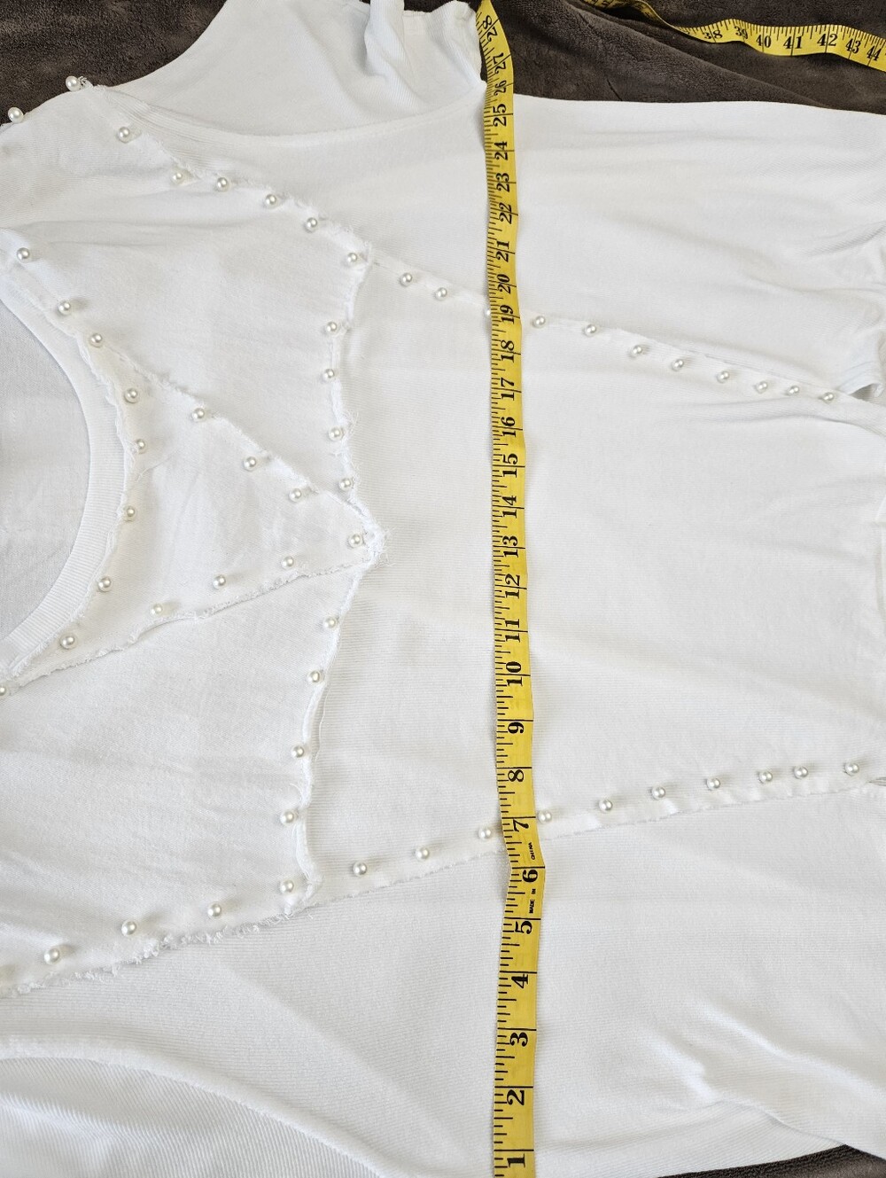 POL White Oversized Short Sleeve Top with Pearl Detail Size L (NWOT) - Picture 7 of 10